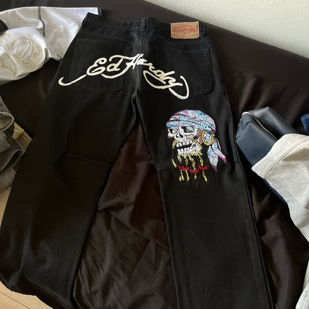 Ed Hardy Black Skull Graphic Straight Jeans